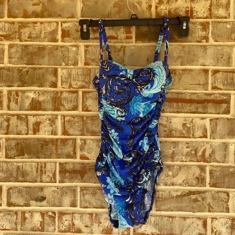Robby‎ Len Blue Paisley Shirred One Piece Swim Suit